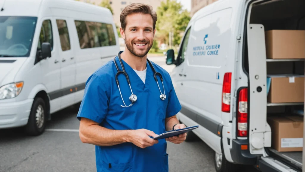 Professional medical courier service in action